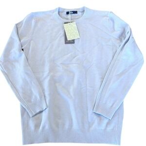 Classic Men's Pullover Sweater Large Light Blue Ribbed Trim Crew Neck Preppy